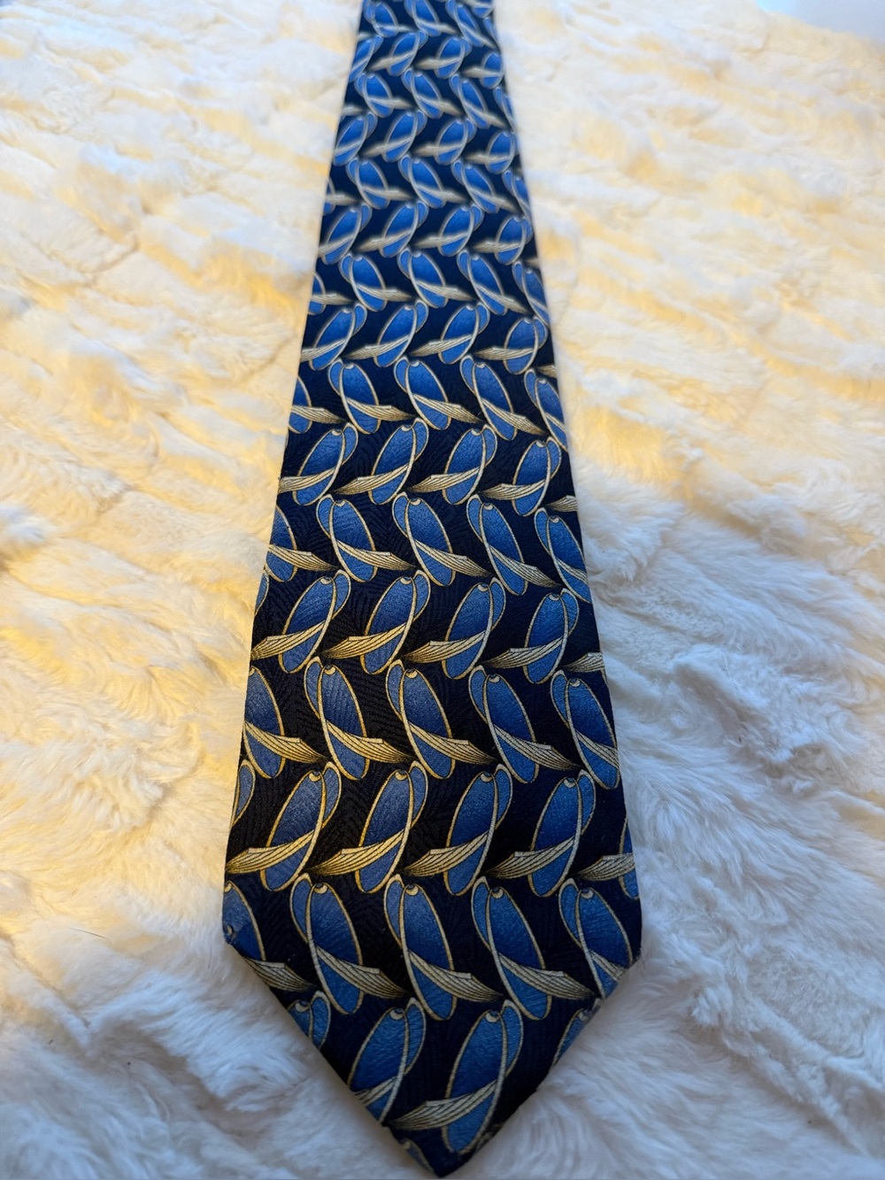 Christian Dior Monsieur Vintage 100% Silk Extra Long Tie Navy Blue Gold 61.5”
